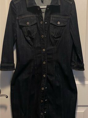 White House Black Market Black Denim Midi Button-Front Dress